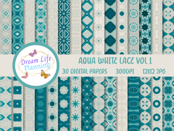 Aqua White Lace Vol 1 Digital Papers