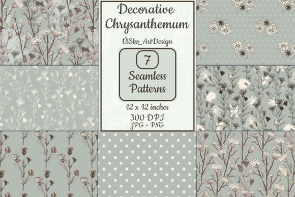 Ash Grey Chrysanthemum Seamless Pattern