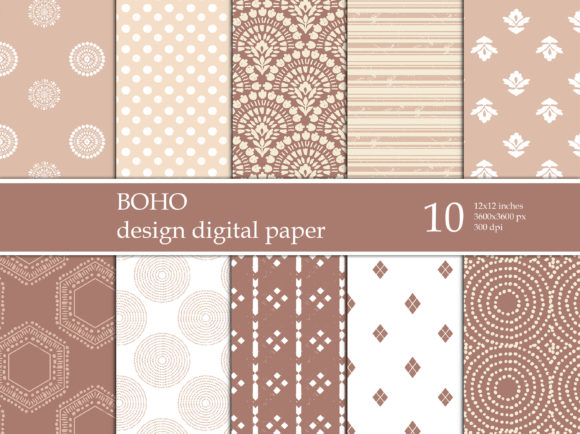 Boho Digital Paper: 10 Seamless Patterns with Worn Damask Texture for Real-World Creativity