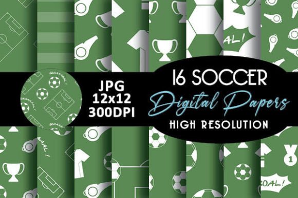Green Soccer Digital Papers Pattern
