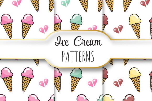 Ice Cream Cones Seamless Vector Patterns