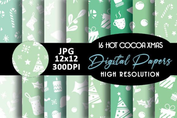 Mint Hot Cocoa Christmas Digital Papers