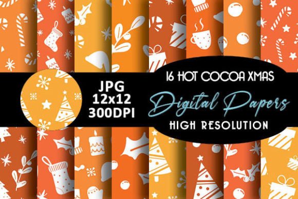 Orange Hot Cocoa Christmas Digital Paper