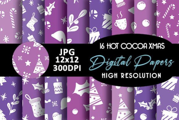 Purple Hot Cocoa Christmas Digital Paper