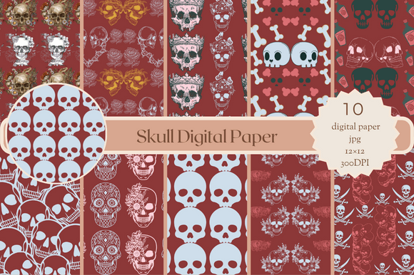 Skull Digital Papers: 10 Seamless Halloween Backgrounds for Real Creative Work