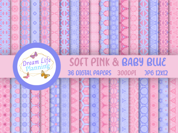 Soft Pink Baby Blue Digital Papers