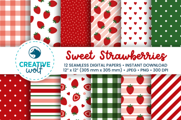 Sweet Strawberries Digital Paper Pack