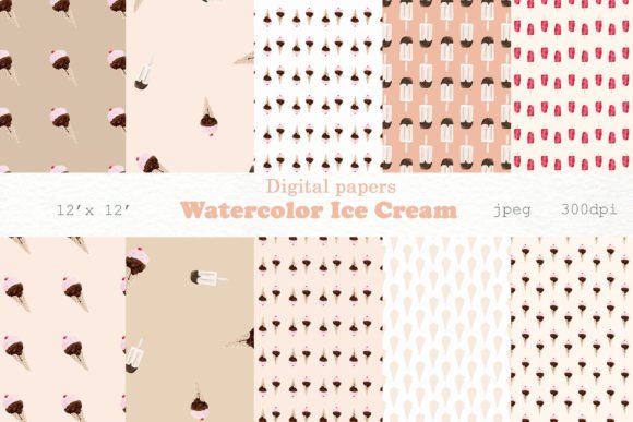 Watercolor Ice Cream and Popsicle Paper: Seamless, High-Resolution Digital Papers for Creative Professionals