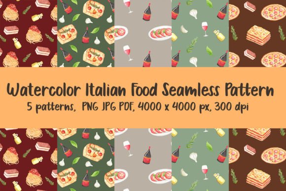 Watercolor Italian Food Seamless Pattern