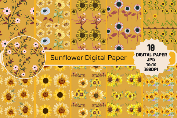 Yellow Sunflower Digital Papers